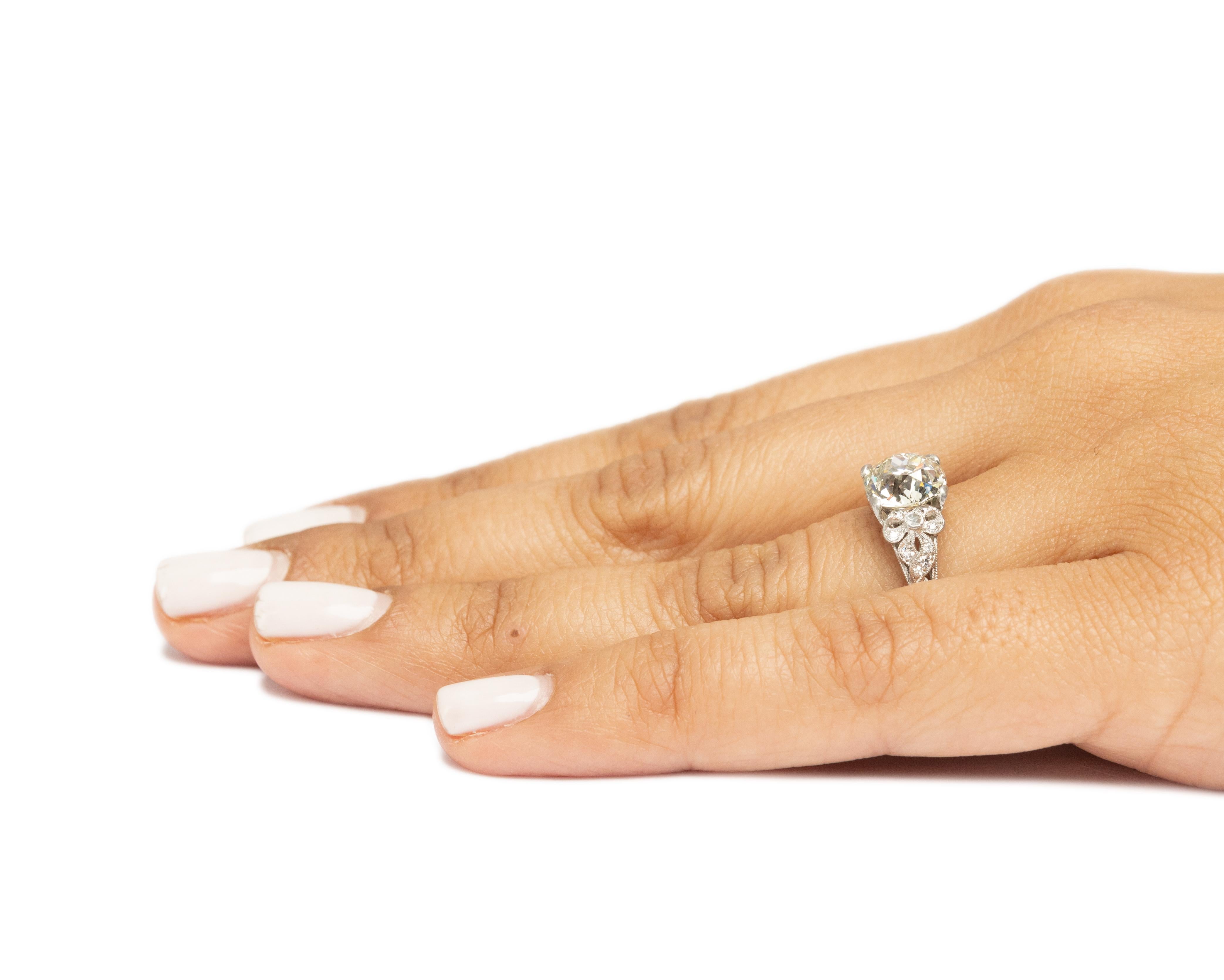 Women's GIA Certified 2.33 Carat Art Deco Diamond Platinum Engagement Ring For Sale