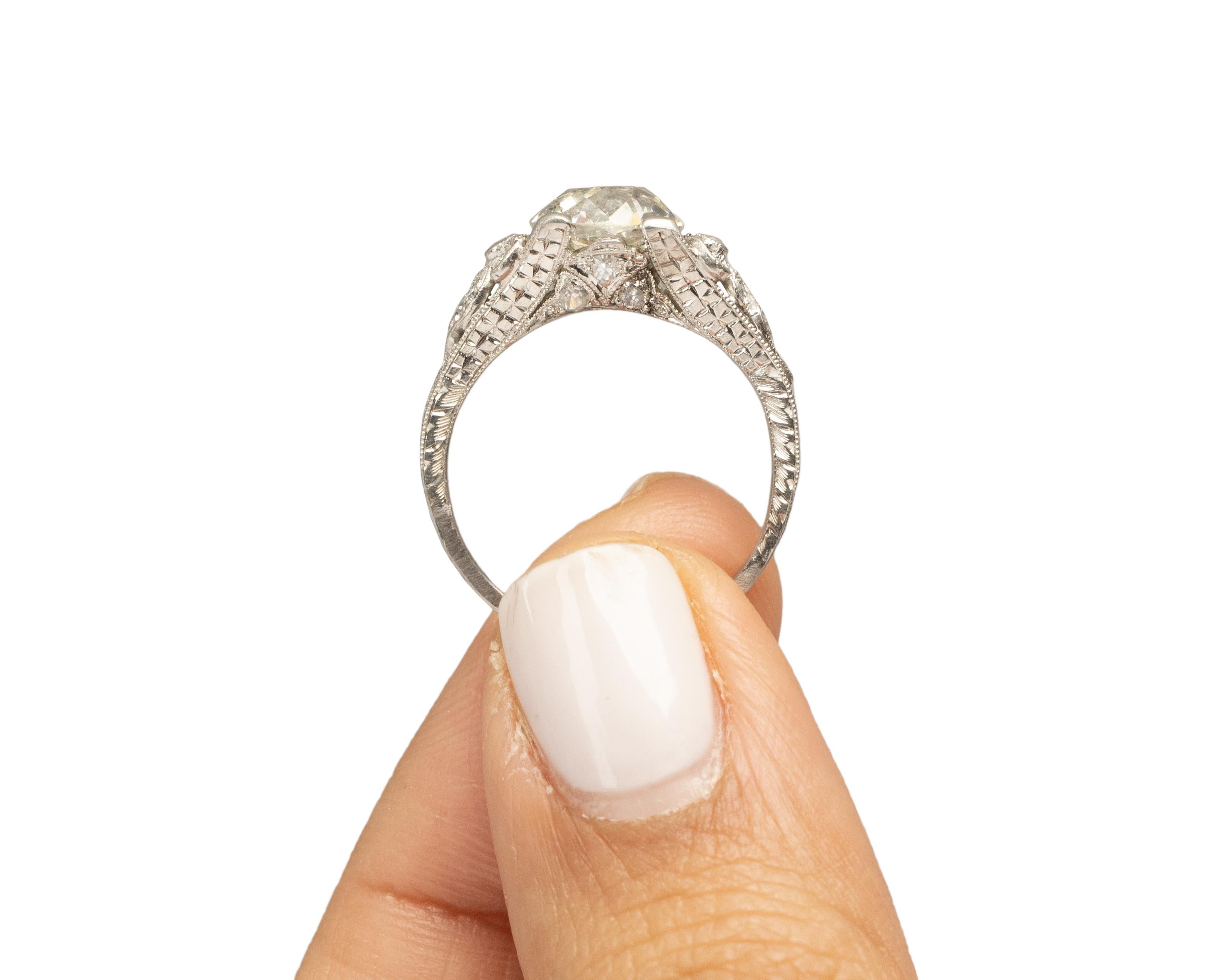 GIA Certified 2.33 Carat Art Deco Diamond Platinum Engagement Ring For Sale 3