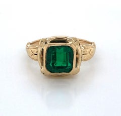 GIA Certified 2.33 Carat Emerald Antique Yellow Gold Ring