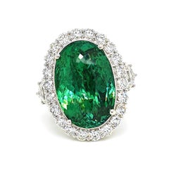 GIA Certified 23.3 Carat Paraiba Fancy and Round Diamond White Gold Ring
