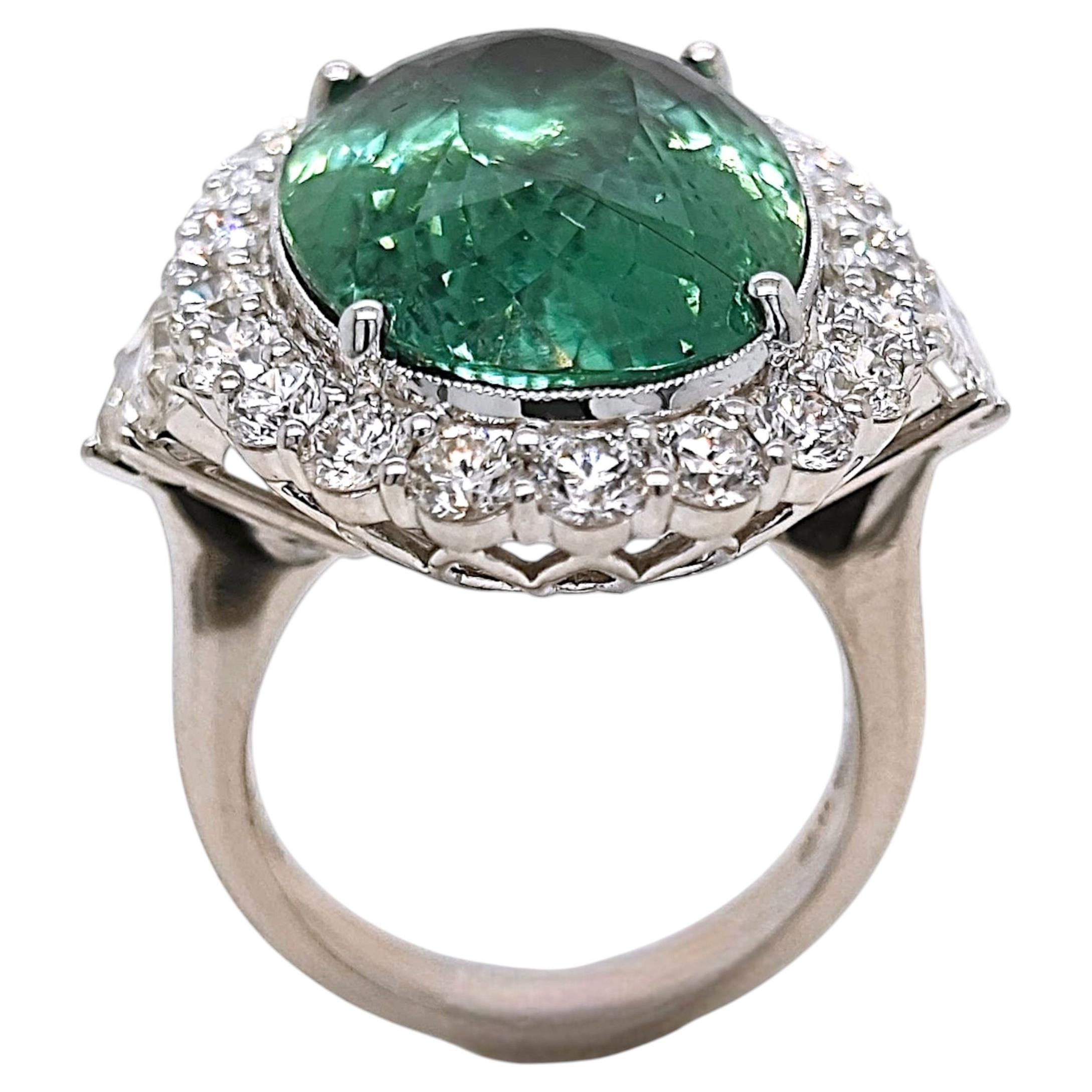 GIA Certified 23.3 Carat Paraiba Fancy and Round Diamond White Gold Ring