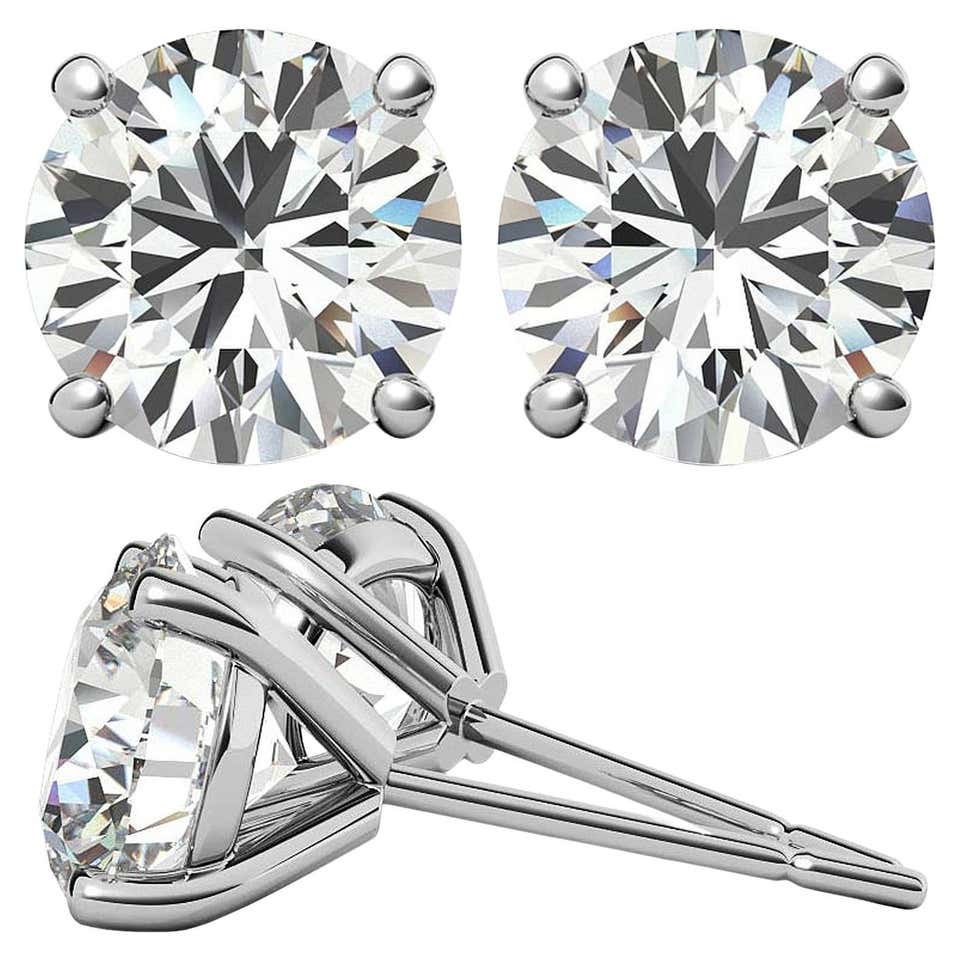 GIA Certified 1 Carat Diamond Martini Platinum Stud Earrings For Sale ...