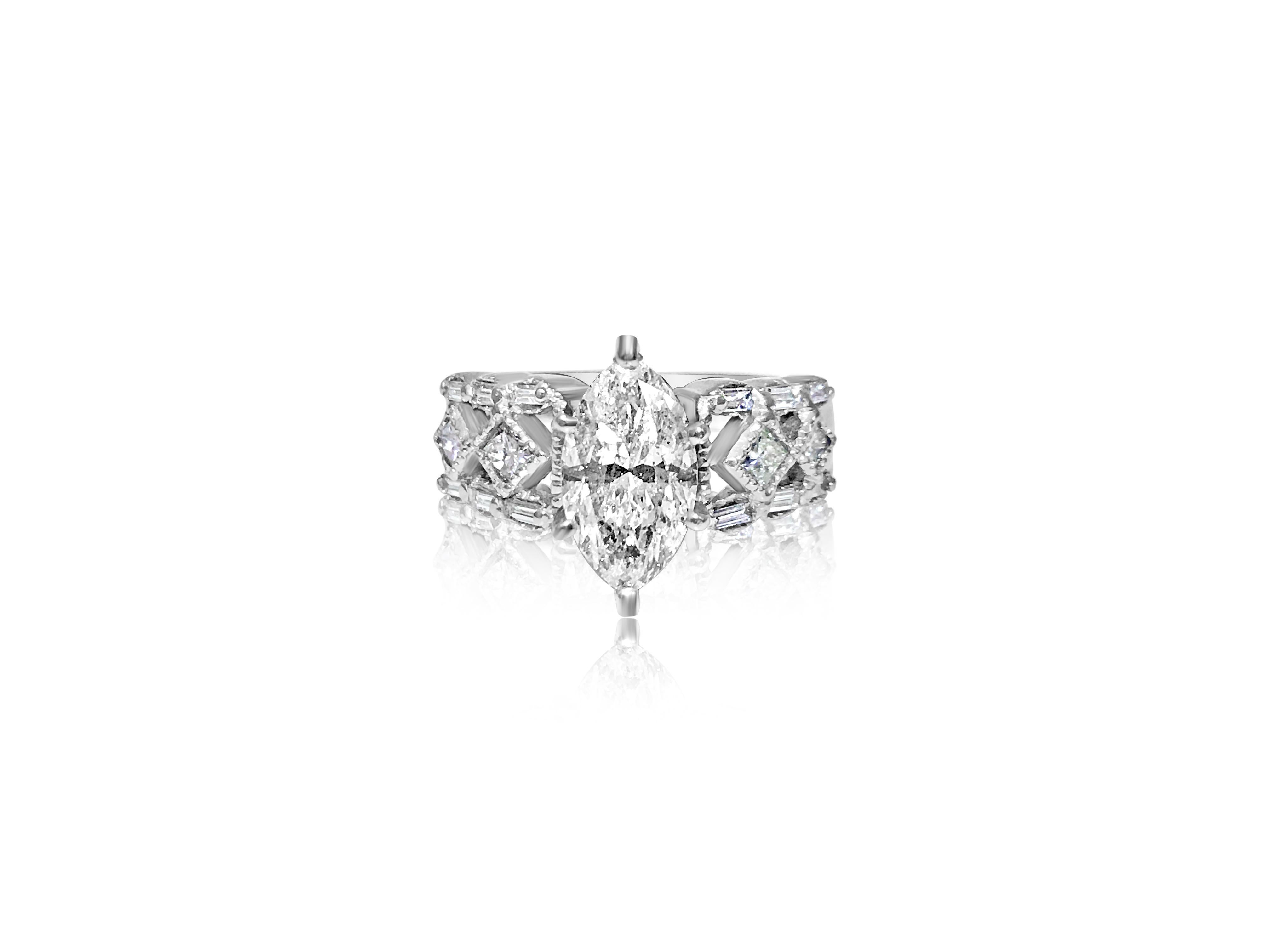 Marquise Cut GIA Certified 2.35 Carat Diamond Engagement Ring For Sale