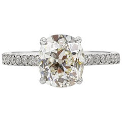 GIA Certified 2.36 Carat Cushion Brilliant Cut Diamond Pave Engagement Ring