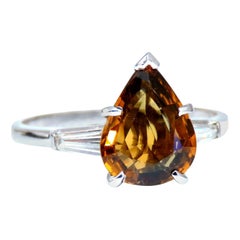 GIA Certified 2.36ct Natural Yellow Natural Sapphire Diamonds Ring Platinum*