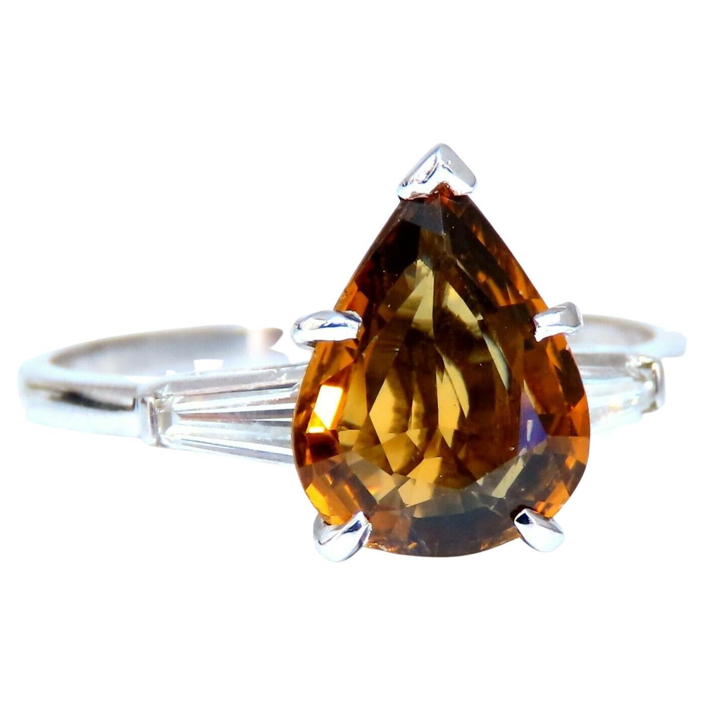 GIA Certified 2.36ct Natural Yellow Natural Sapphire Diamonds Ring Platinum For Sale