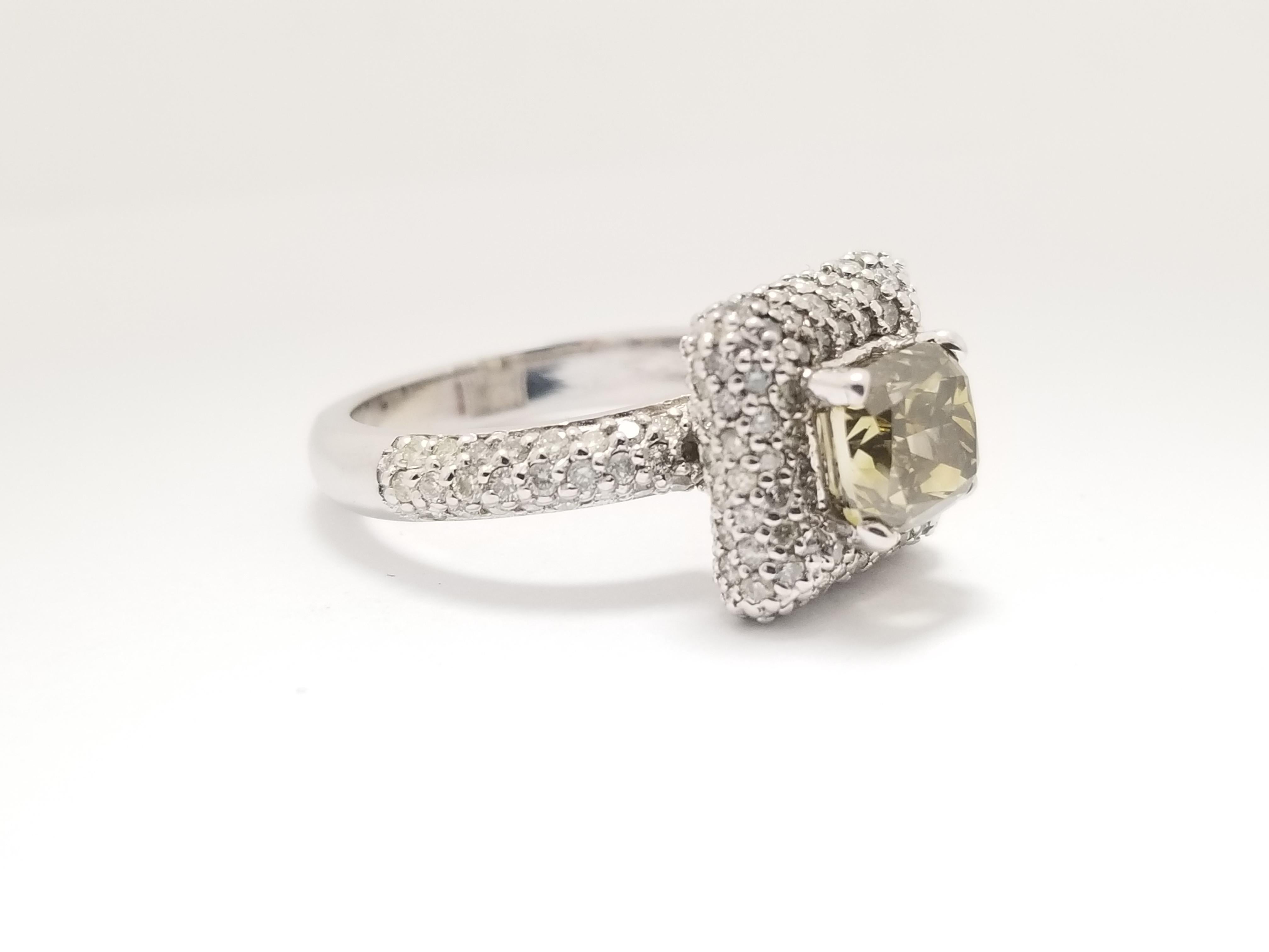GIA 2.37 Carat Cushion Cut Fancy Yellow Natural Diamond Ring 14 Karat In New Condition For Sale In Great Neck, NY