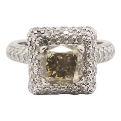 Bague en or 14 carats avec diamant naturel jaune fantaisie de 2,37 carats, taille coussin, certifié GIA