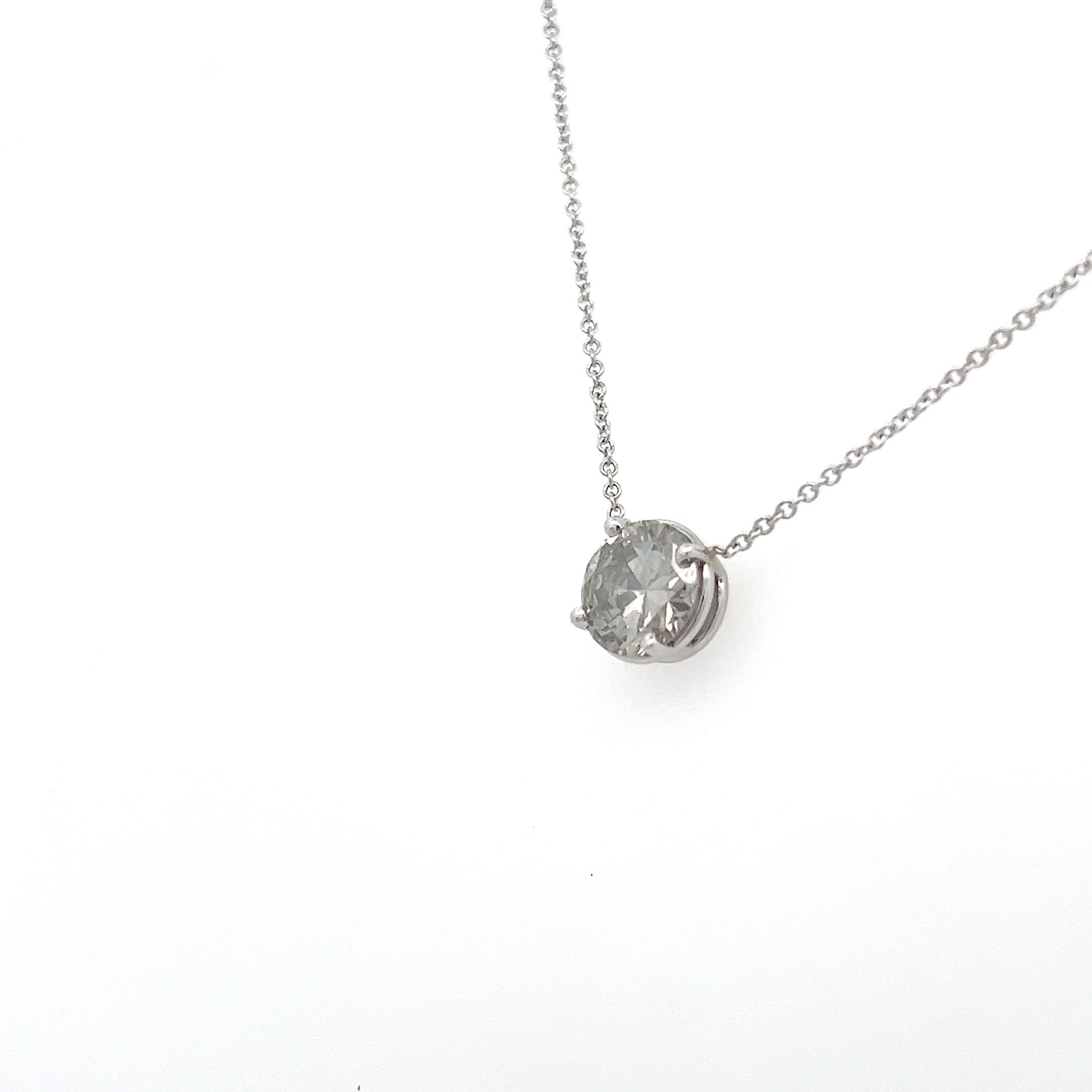 Round Cut GIA Certified 2.37 Carat Natural Grey Diamond Necklace For Sale