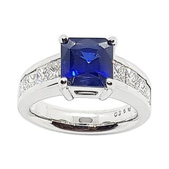 GIA Certified 2.37 Cts Royal Blue Sapphire with Diamond Ring Set in Platinum 950
