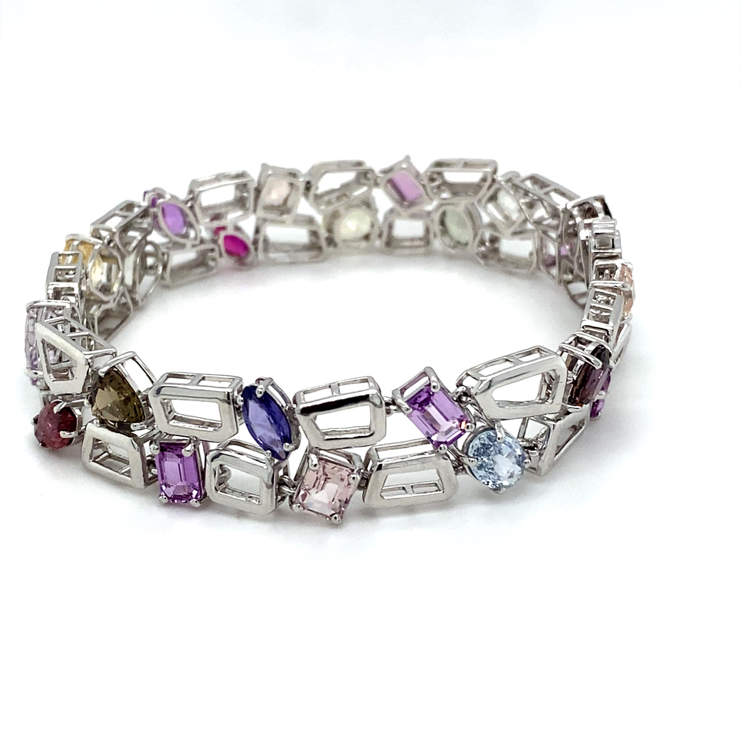 GIA Certified 23.72 Carat Multicolor Sapphire Platinum Bracelet For Sale 4
