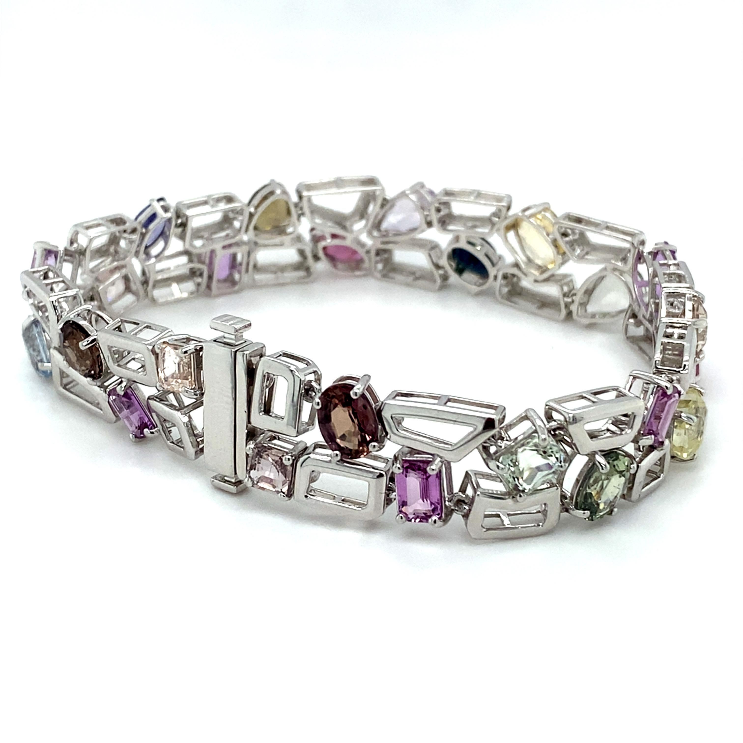 GIA Certified 23.72 Carat Multicolor Sapphire Platinum Bracelet For Sale 10