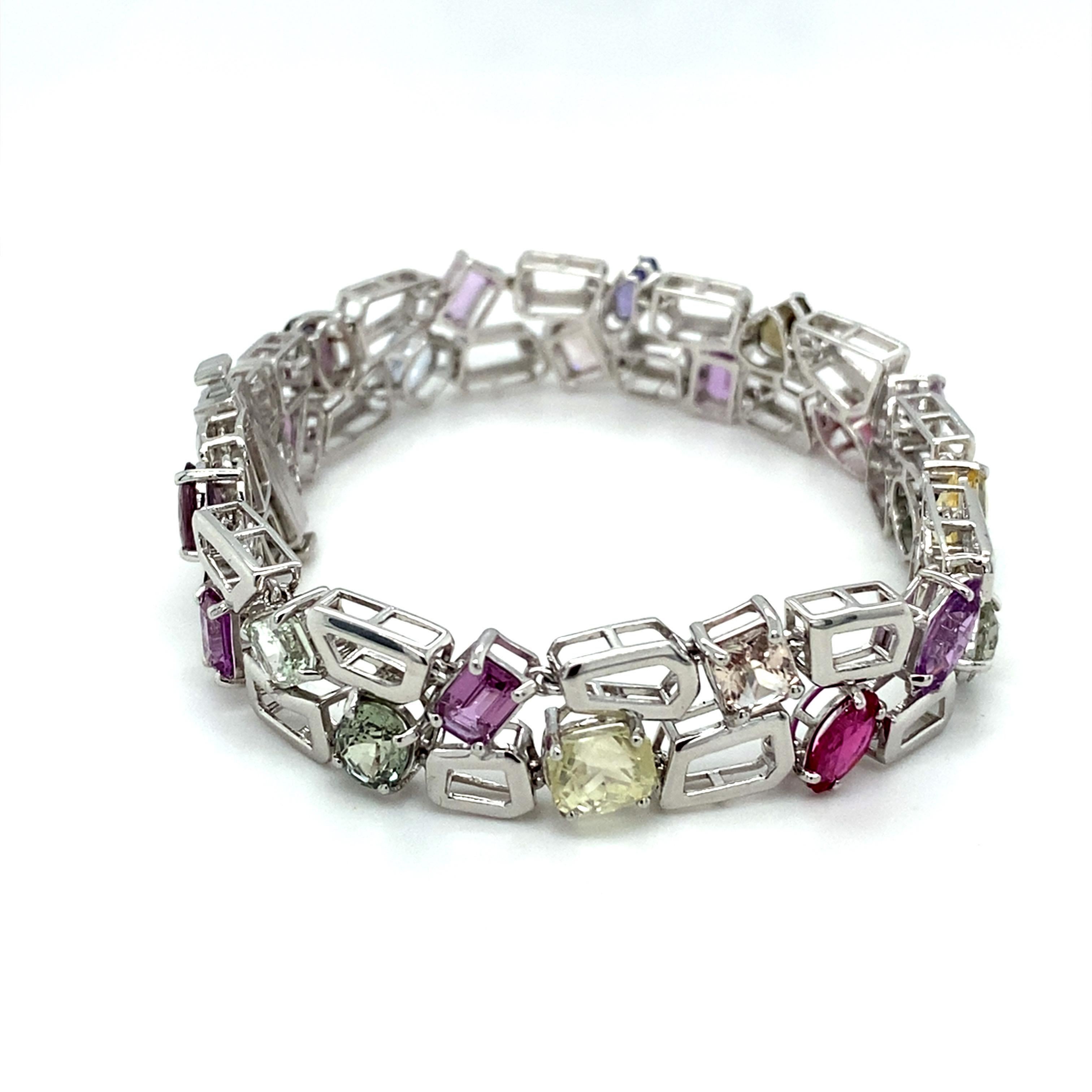 GIA Certified 23.72 Carat Multicolor Sapphire Platinum Bracelet For Sale 12