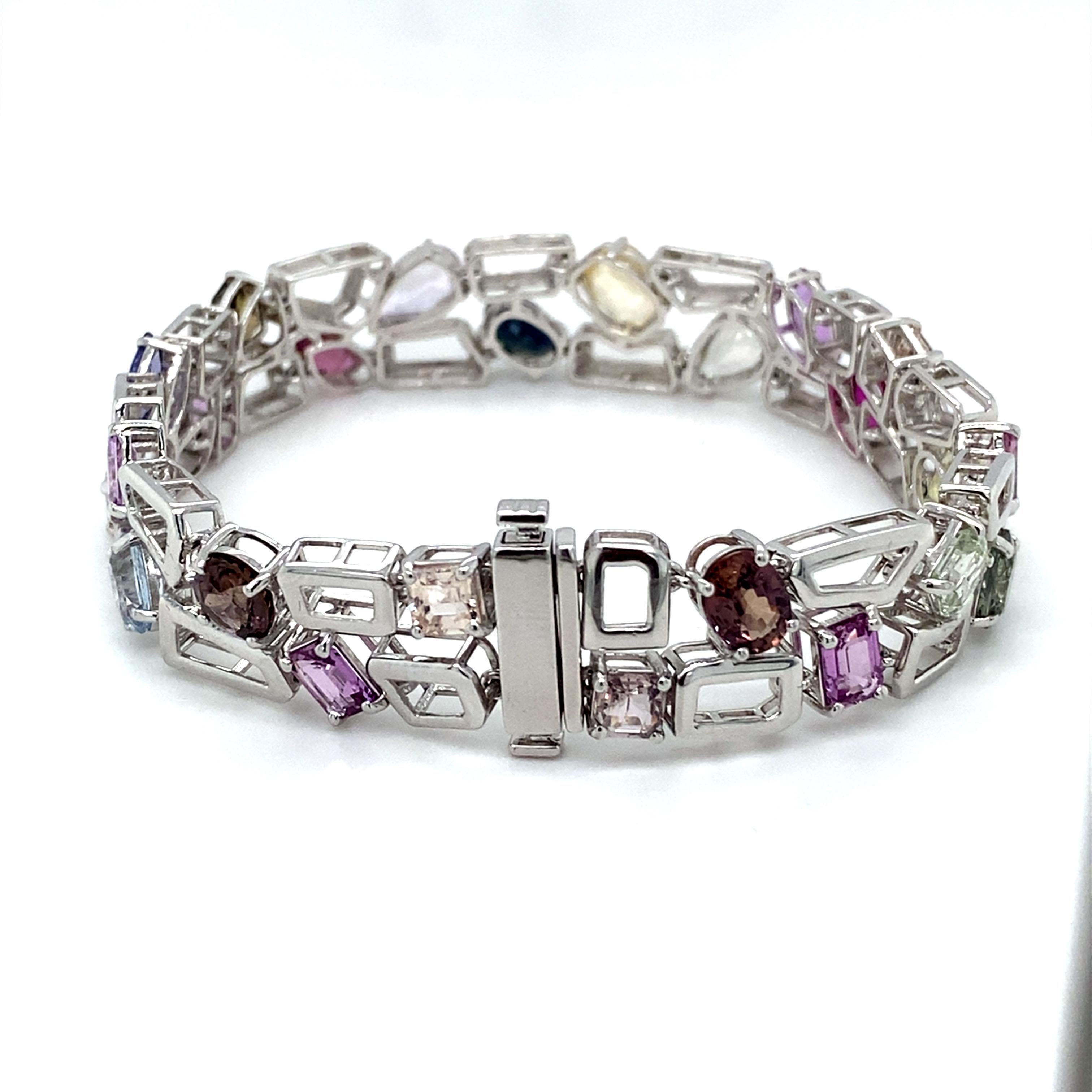 GIA Certified 23.72 Carat Multicolor Sapphire Platinum Bracelet For Sale 13
