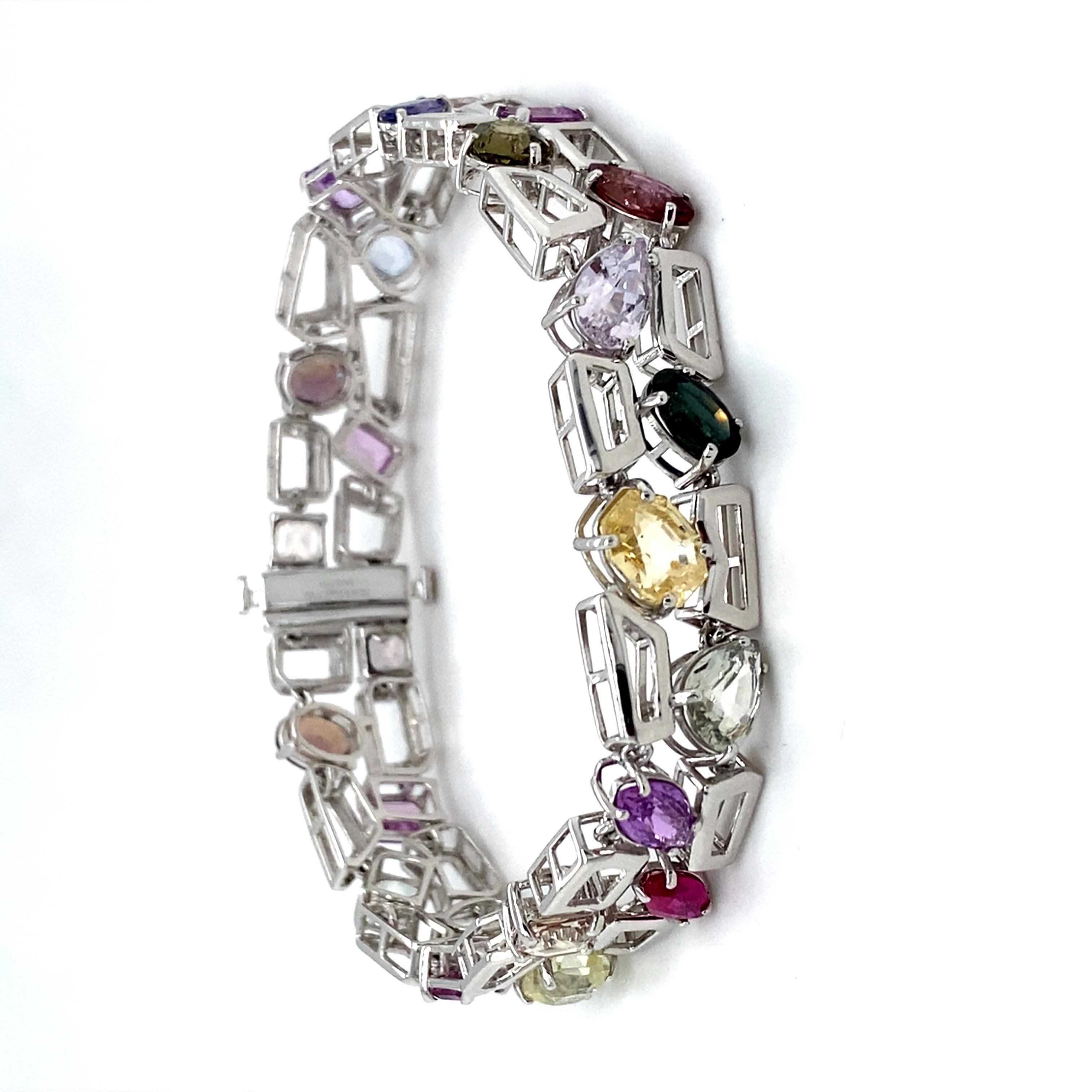 Mixed Cut GIA Certified 23.72 Carat Multicolor Sapphire Platinum Bracelet For Sale