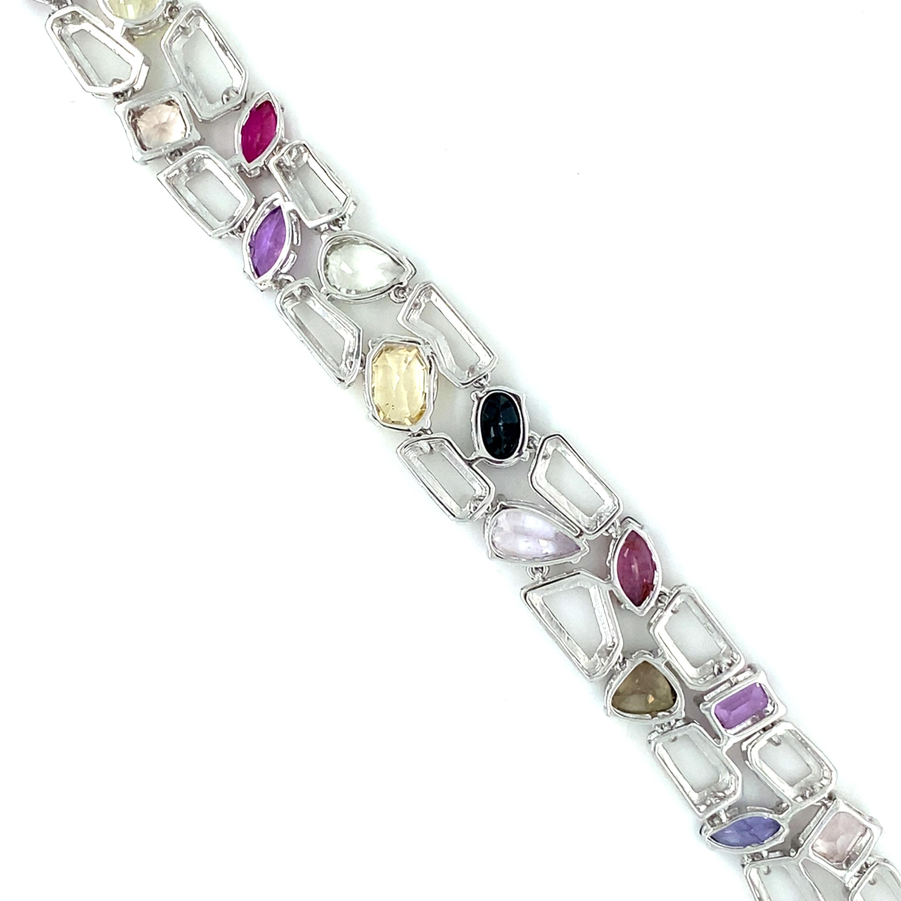 Women's GIA Certified 23.72 Carat Multicolor Sapphire Platinum Bracelet For Sale