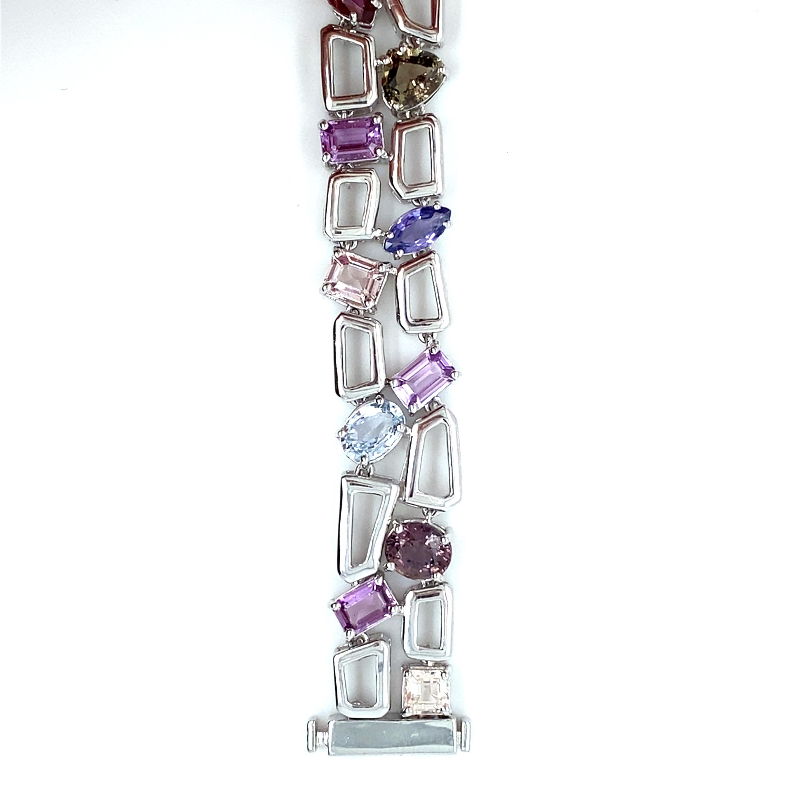 GIA Certified 23.72 Carat Multicolor Sapphire Platinum Bracelet For Sale 1