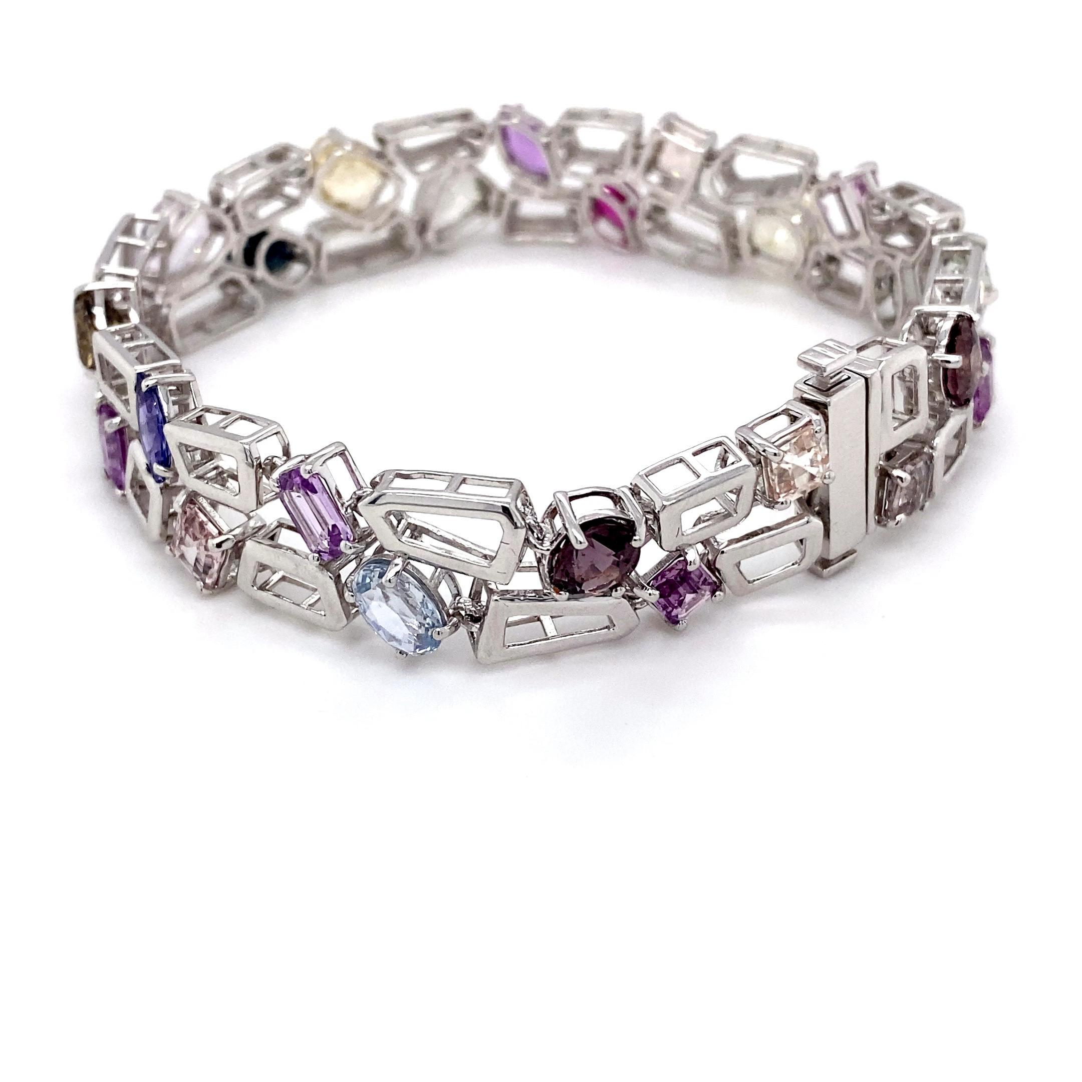GIA Certified 23.72 Carat Multicolor Sapphire Platinum Bracelet For Sale 2