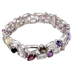 GIA Certified 23.72 Carat Multicolor Sapphire Platinum Bracelet
