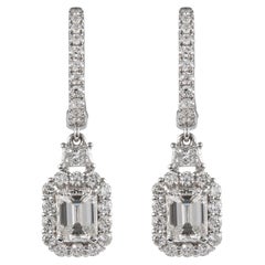 GIA Certified 2.37ct Emerald Cut Diamond Drop Earrings with Halo 18k White Gold