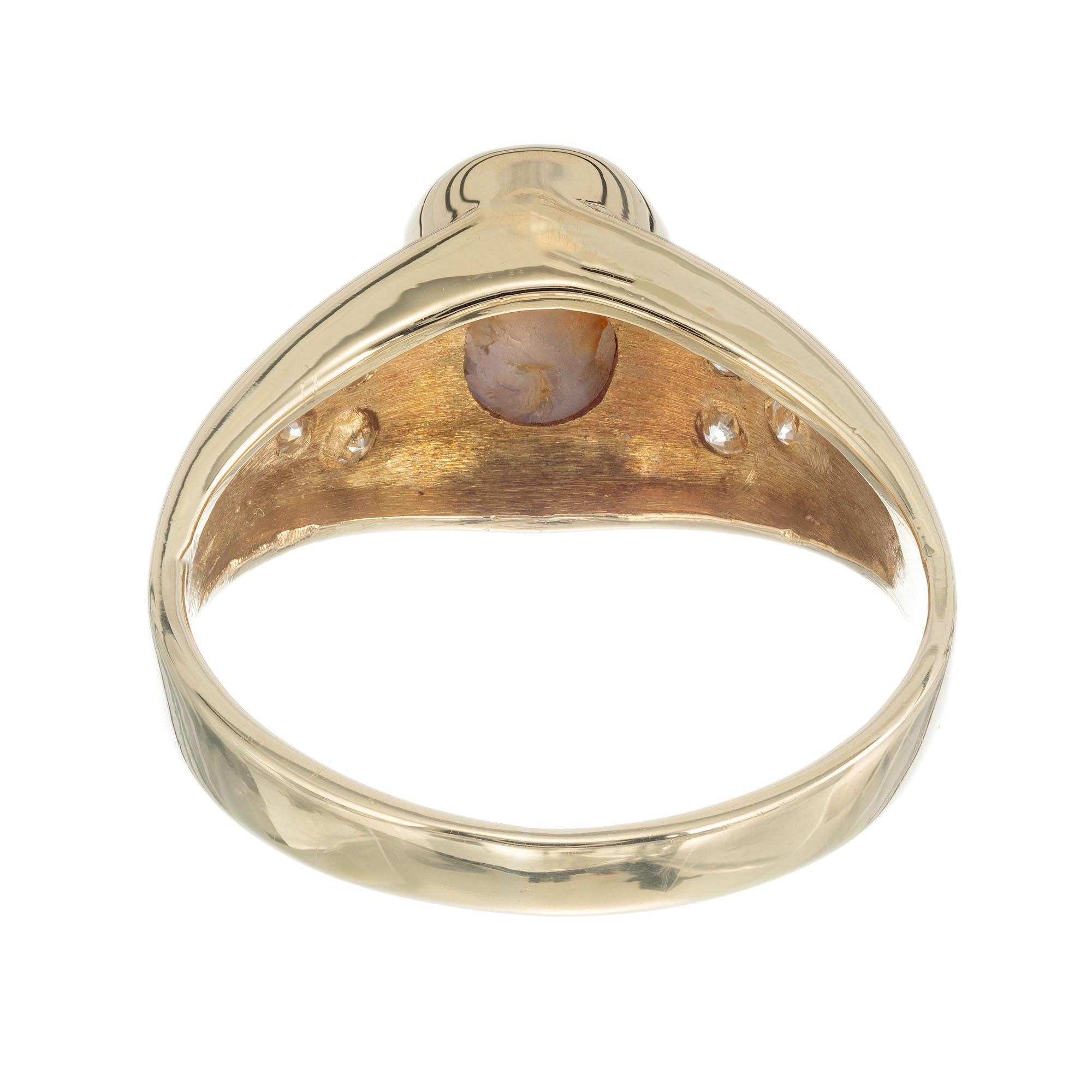 Women's GIA Certified 2.38 Carat Cabochon Star Sapphire Diamond Yellow Gold Ring