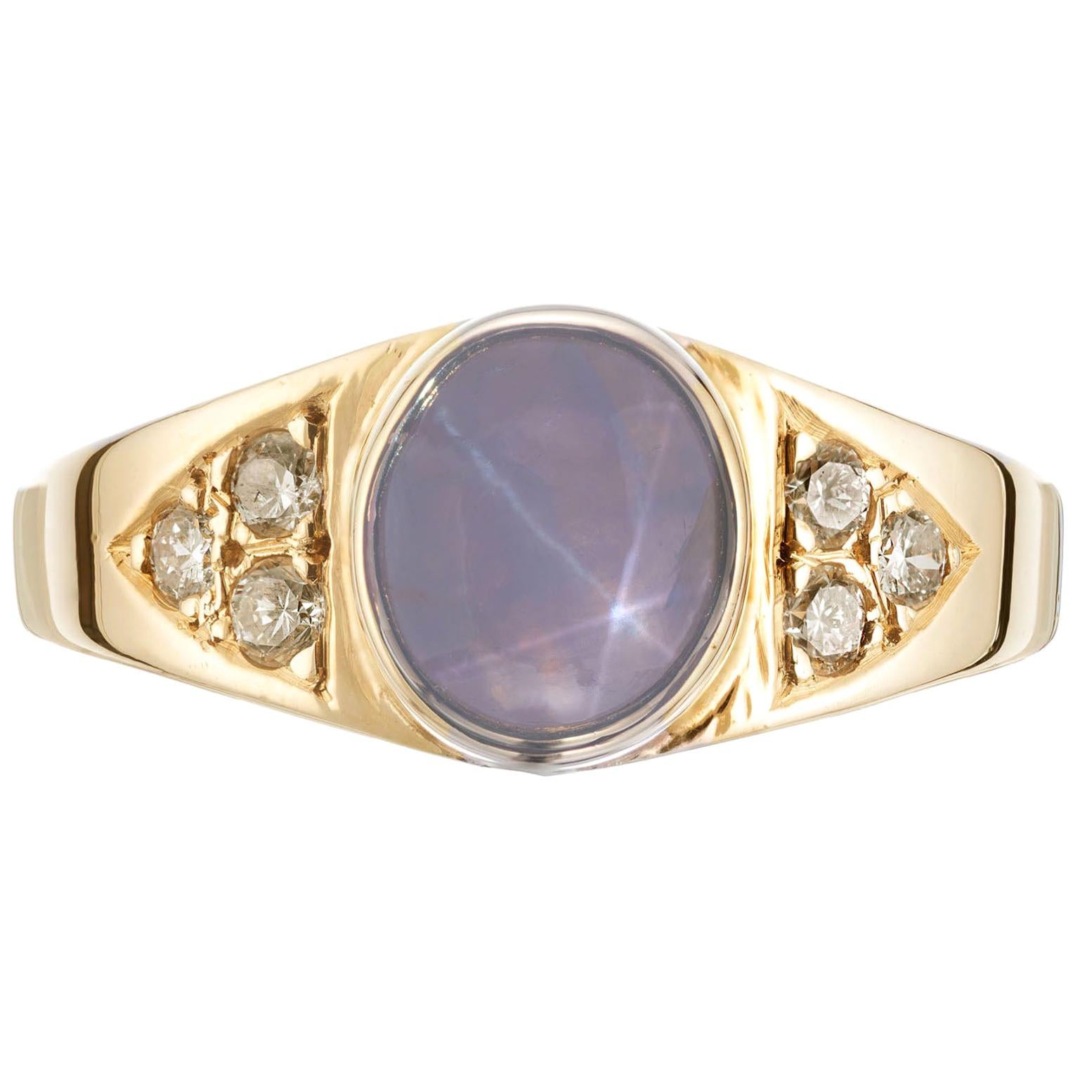 GIA Certified 2.38 Carat Cabochon Star Sapphire Diamond Yellow Gold Ring