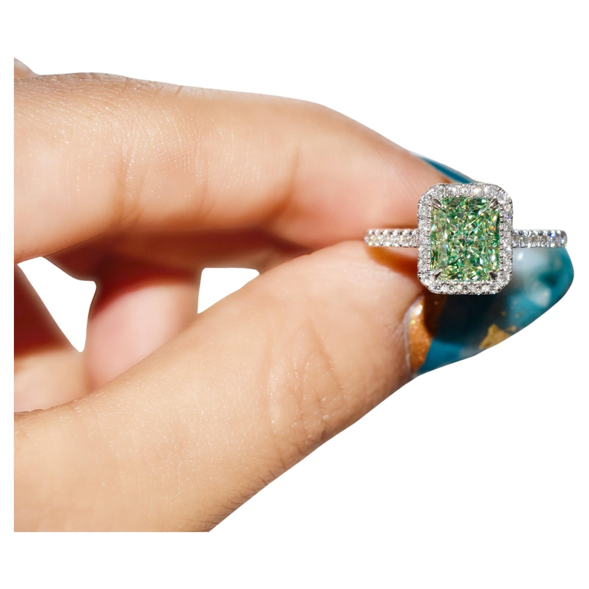 GIA Certified 2.38 Carat Fancy Light Greenish Yellow VS1 Clarity Diamond Ring