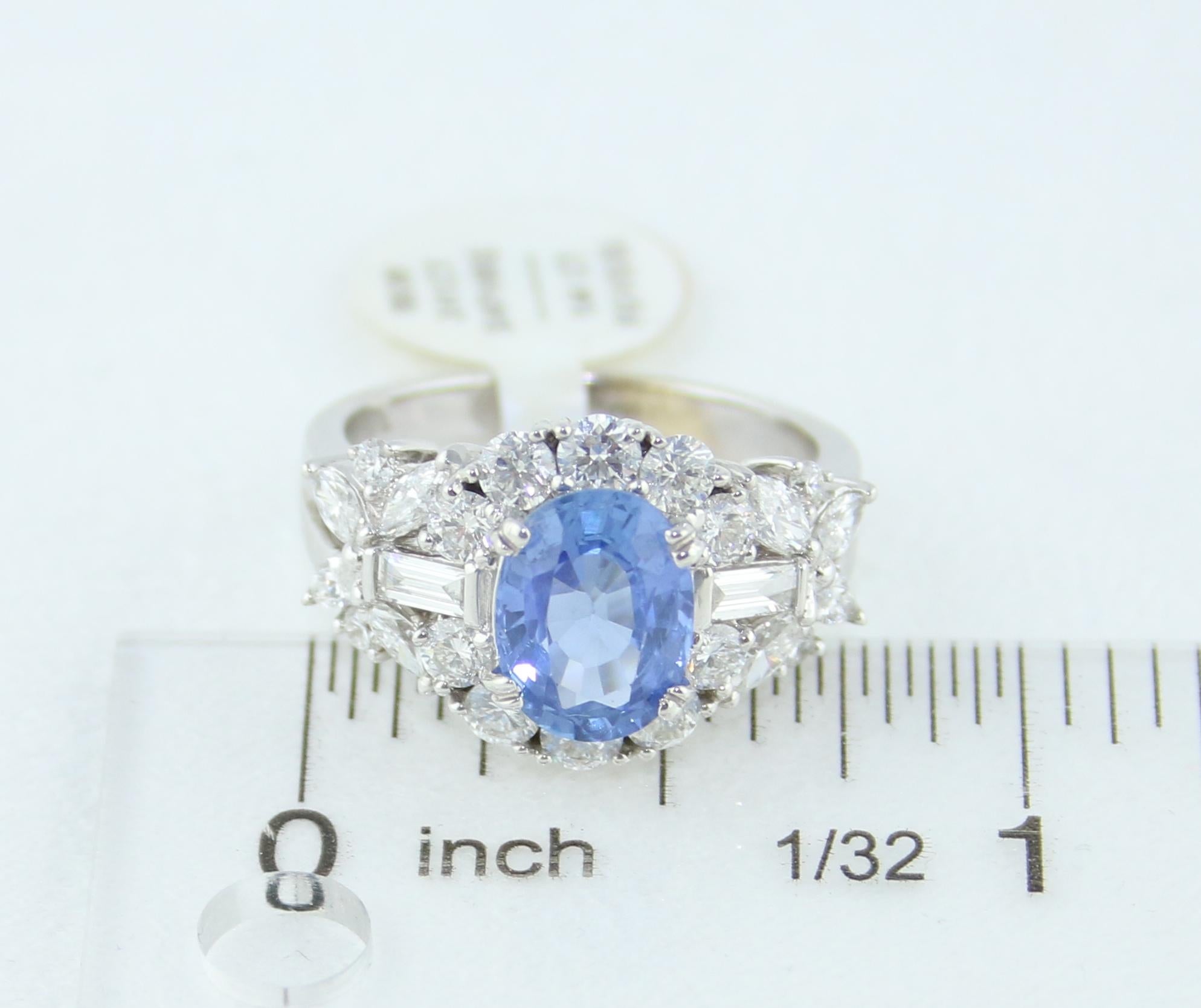 GIA Certified 2.38 Carat Oval Blue Sapphire Diamond Gold Ring For Sale 4
