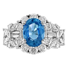 GIA Certified 2.38 Carat Oval Blue Sapphire Diamond Gold Ring