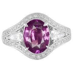 DiamondTown GIA Certified 2.38 Carat Oval Cut Purple-Pink Sapphire and Dia. Ring