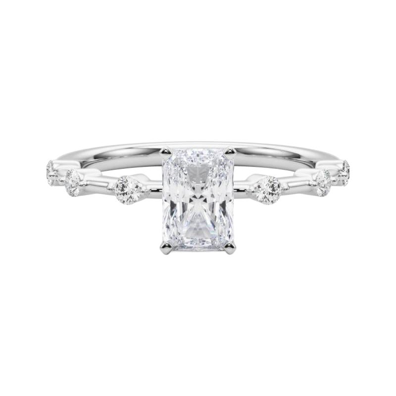 Anillo de diamantes en platino con mango de bambú de 2.38 quilates de diamante radiante certificado por GIA