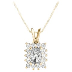 GIA Certified 2.38 Carat Radiant Diamond Sunburst Halo Gold Pendant Necklace GIA Certified 2.38 Carat Radiant Diamond Sunburst Halo Gold Pendant Necklace