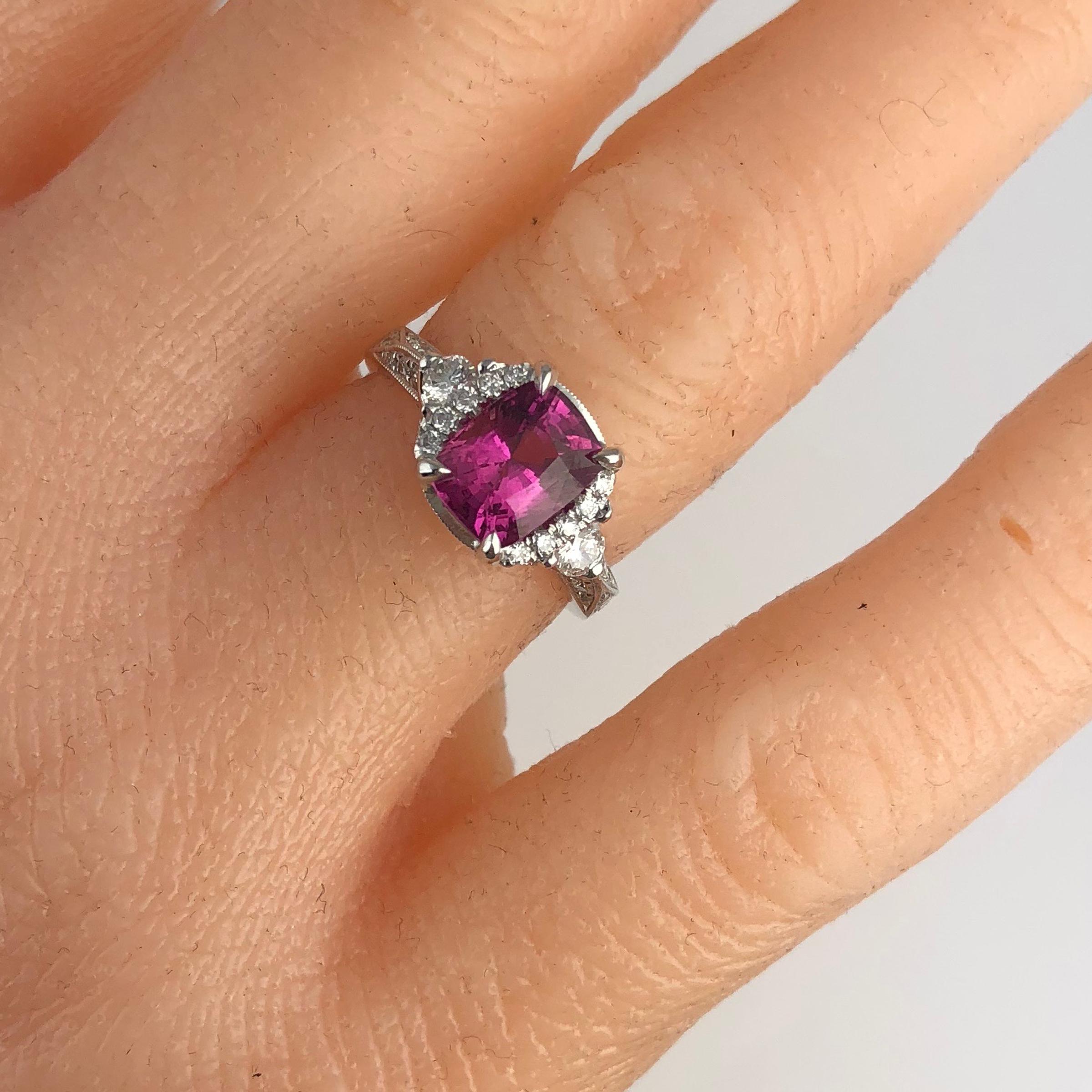Contemporary DiamondTown GIA Certified 2.39 Carat Cushion Cut Exotic Pink Sapphire Ring