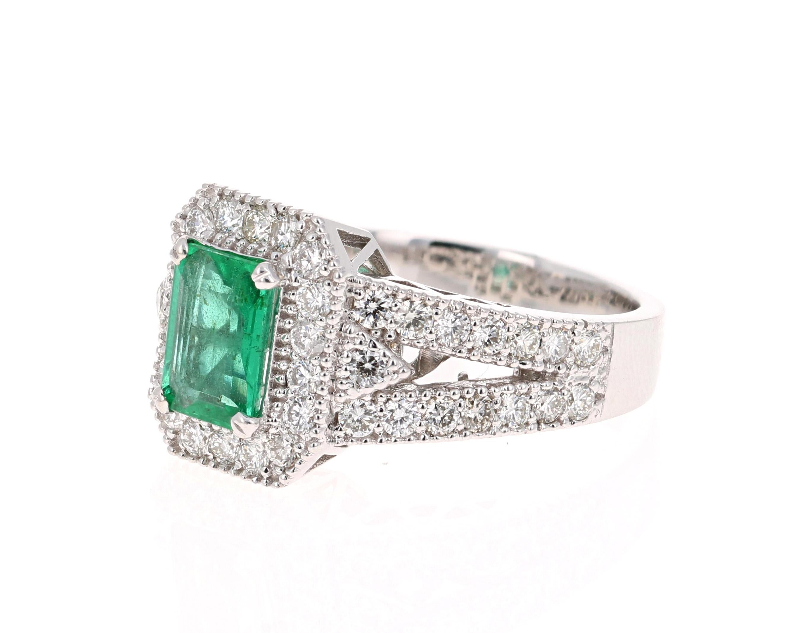 Modern GIA Certified 2.39 Carat Emerald Diamond 18 Karat White Gold Ring For Sale