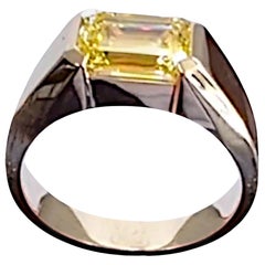 GIA Certified 2.39 Carat Fancy Light Yellow Emerald Cut Band Ring