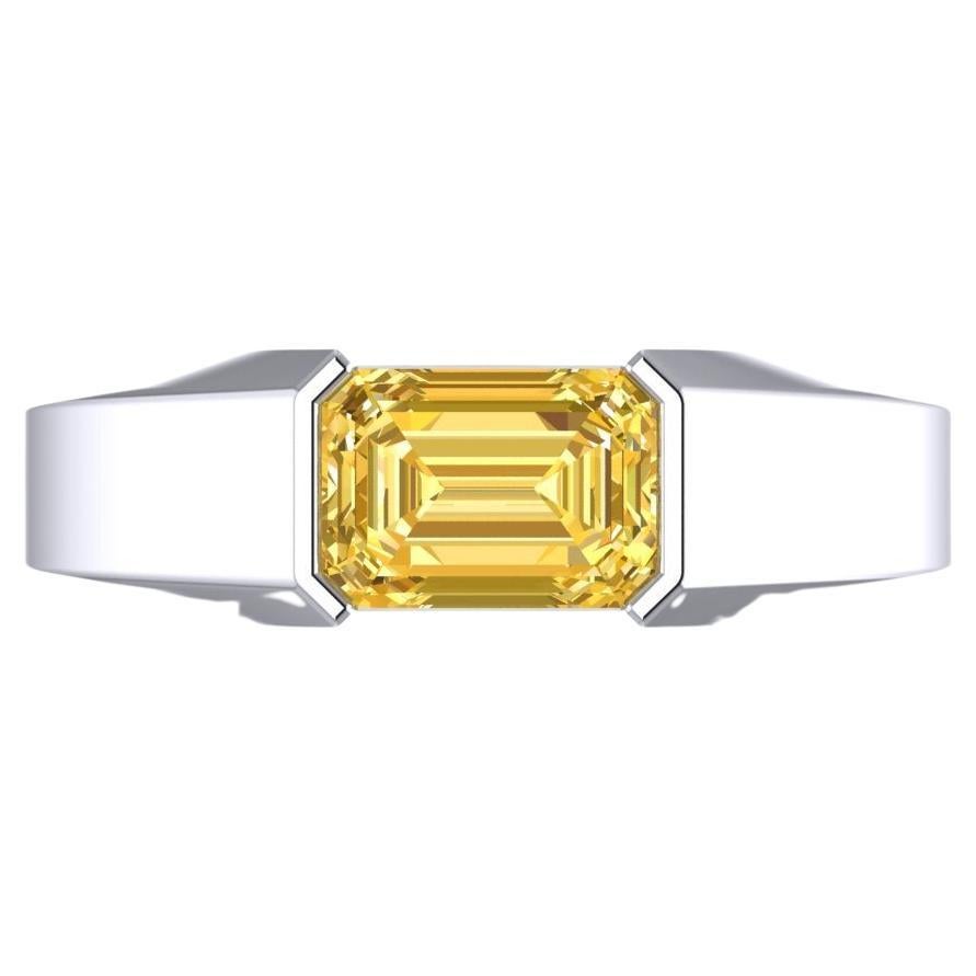 Taille émeraude Bague jonc fantaisie jaune clair taille émeraude de 2,39 carats certifiée GIA en vente