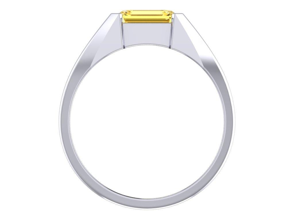 Bague jonc fantaisie jaune clair taille émeraude de 2,39 carats certifiée GIA Unisexe en vente