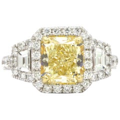GIA Certified 2.39 Carat Fancy Yellow Radiant Cut Diamond Ring