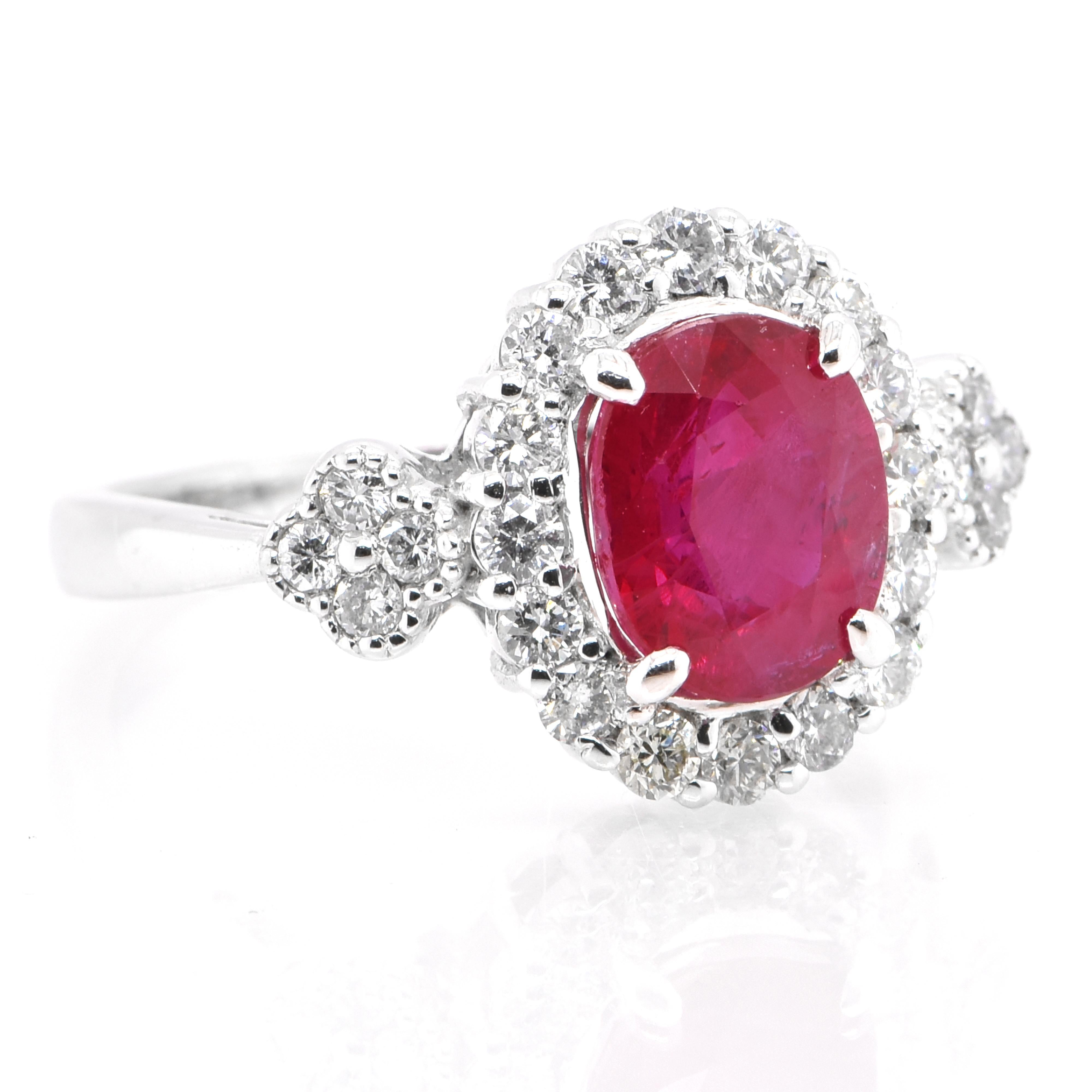 Modern GIA Certified 2.39 Carat Natural Ruby and Diamond Ring Set in Platinum For Sale