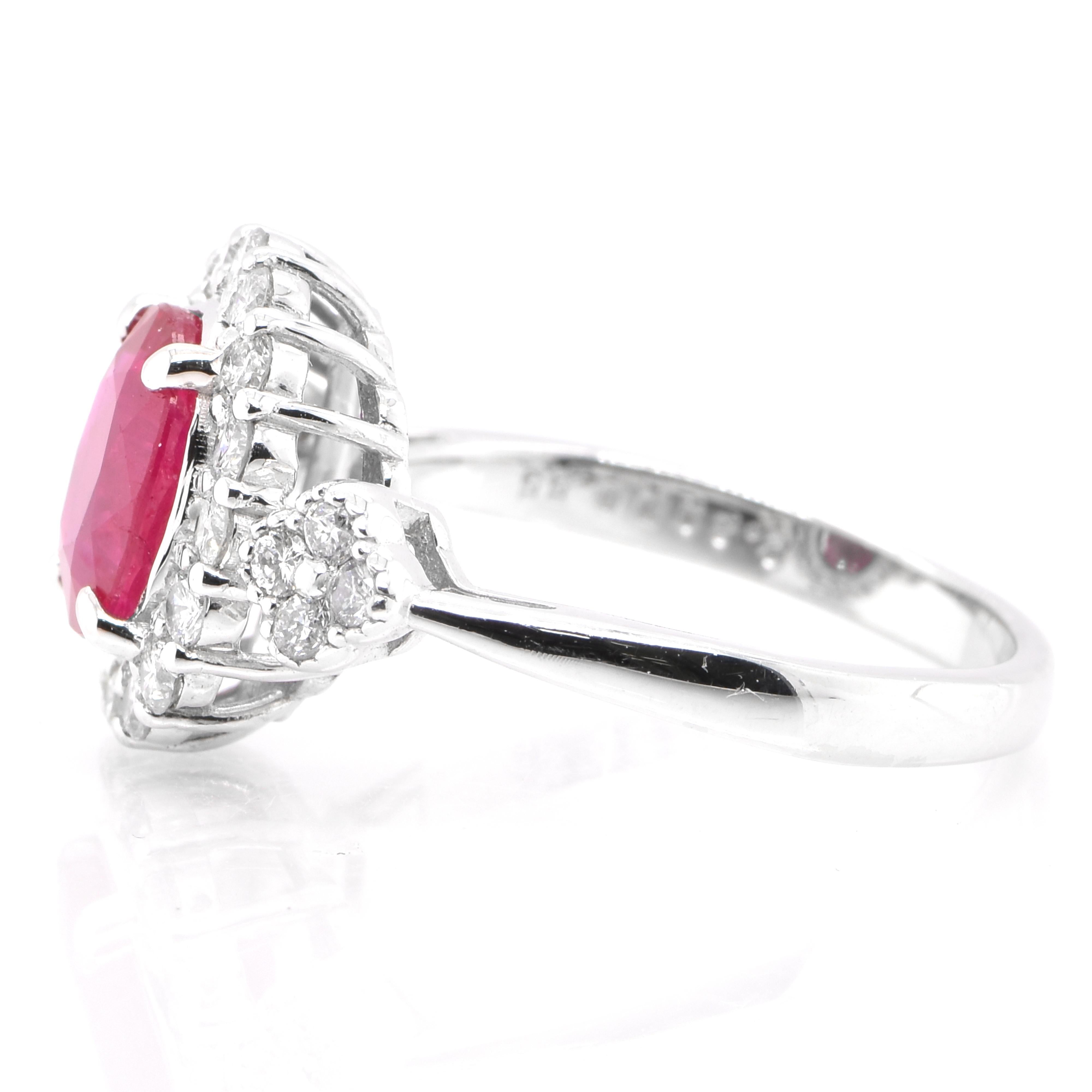 Pear Cut GIA Certified 2.39 Carat Natural Ruby and Diamond Ring Set in Platinum For Sale