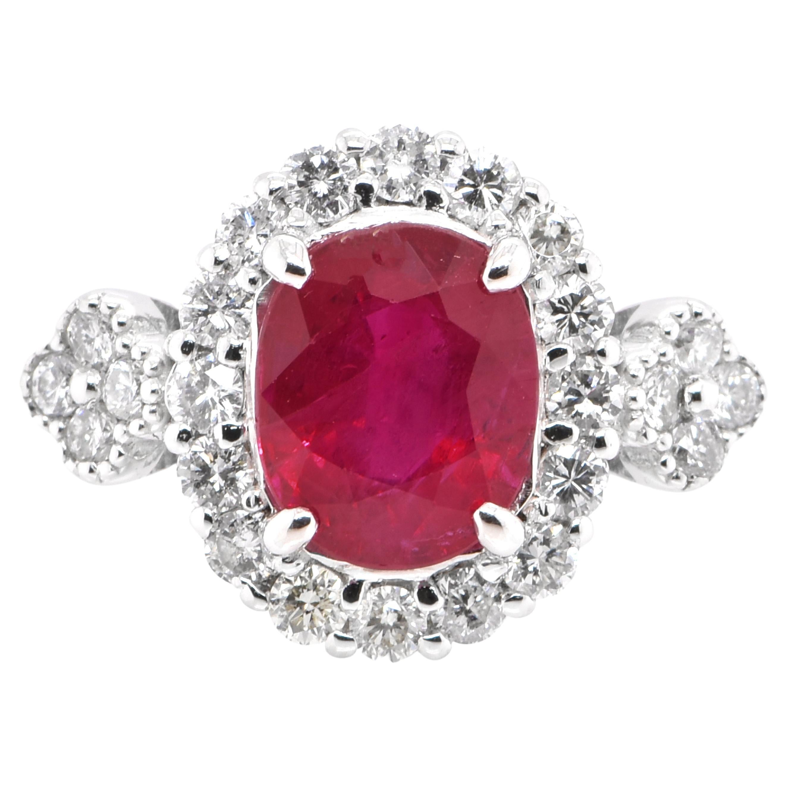 GIA Certified 2.39 Carat Natural Ruby and Diamond Ring Set in Platinum For Sale