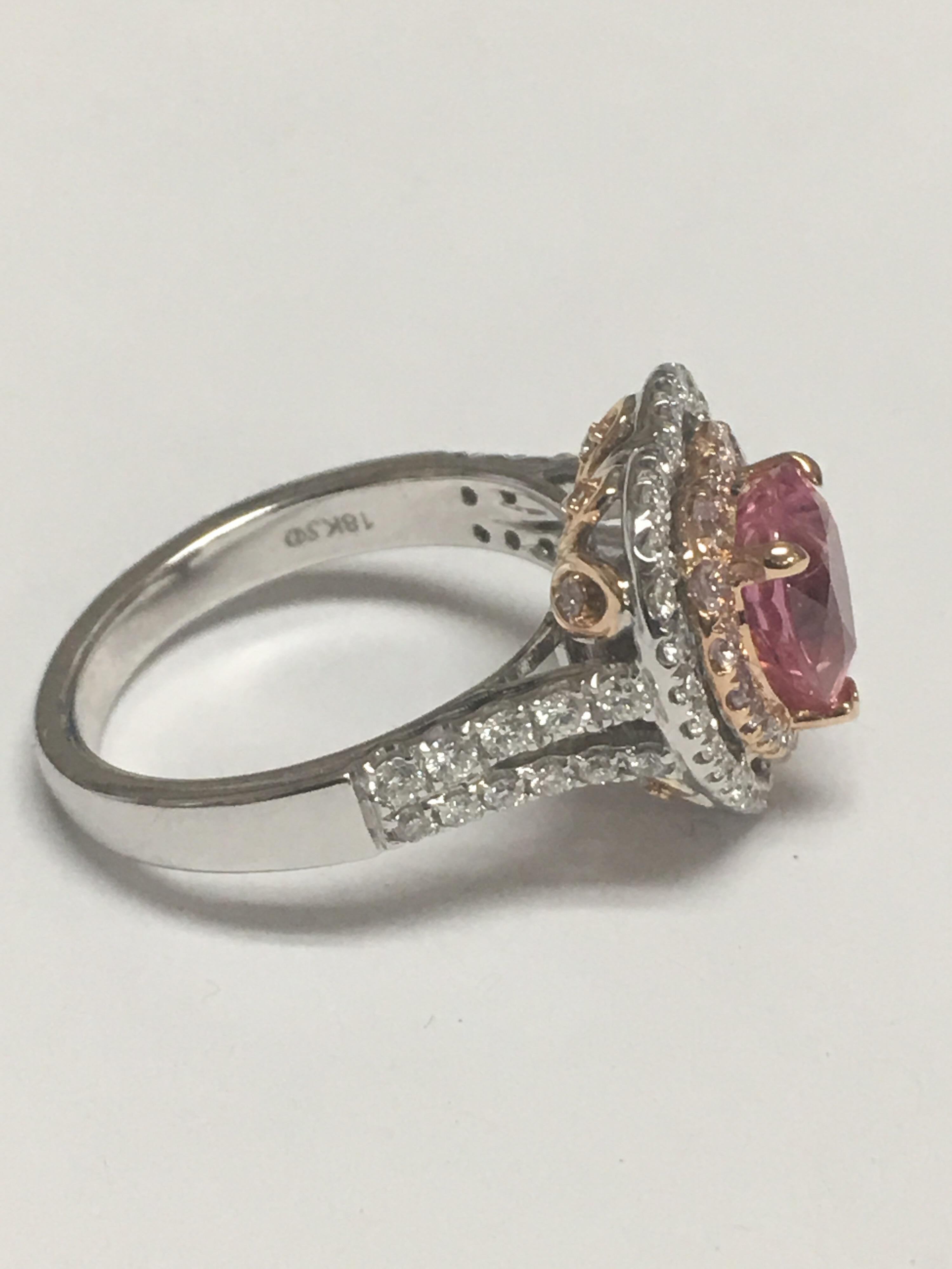 Women's GIA Certified 2.39 Carat Padparadscha Sapphire Diamond Engagement Ring