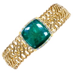 GIA Certified 23.90 Carat Sugarloaf Emerald 18 Carat Gold Diamond Bracelet