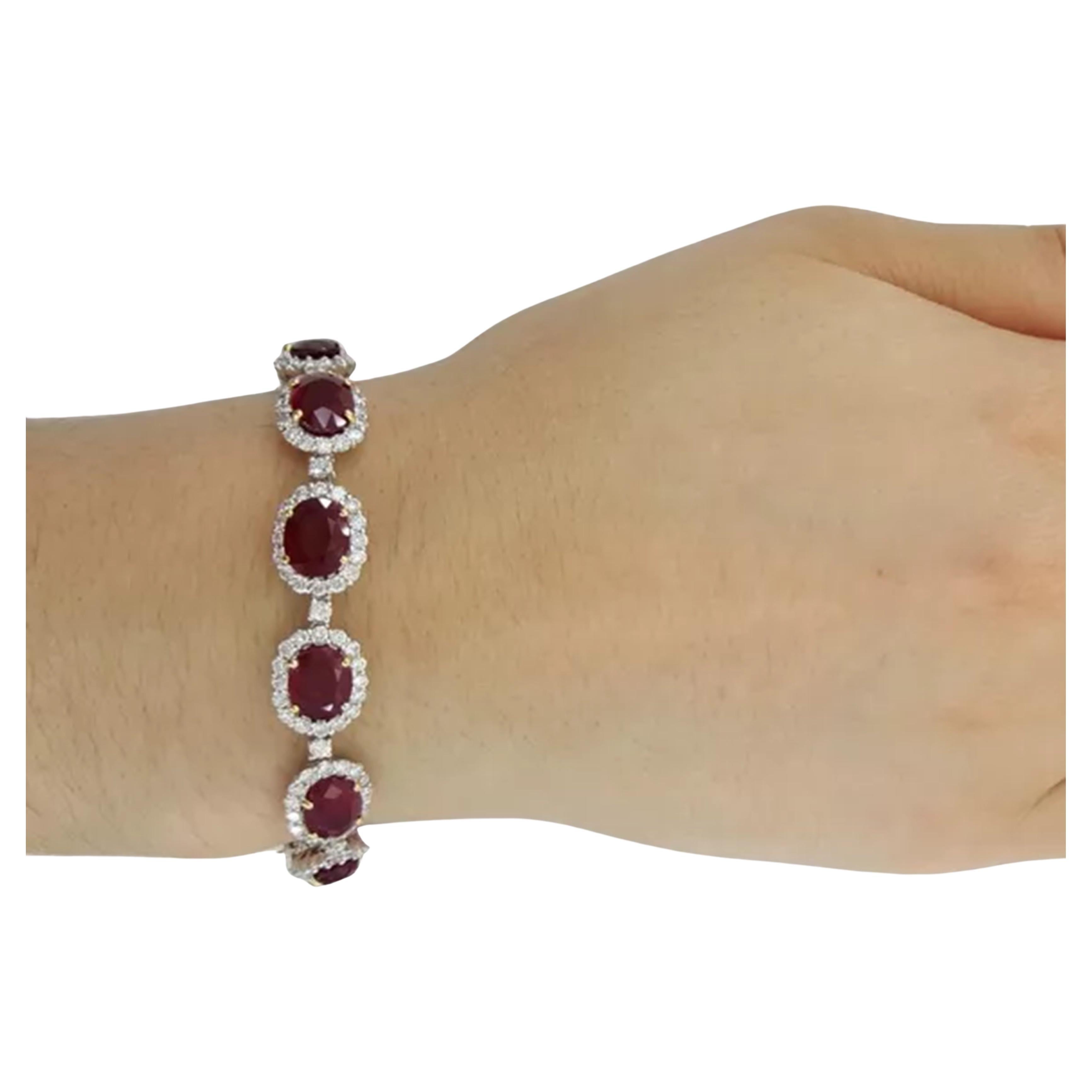 GIA-zertifiziertes 24 Karat burmesisches Rubine-Diamant-Armband (Zeitgenössisch) im Angebot