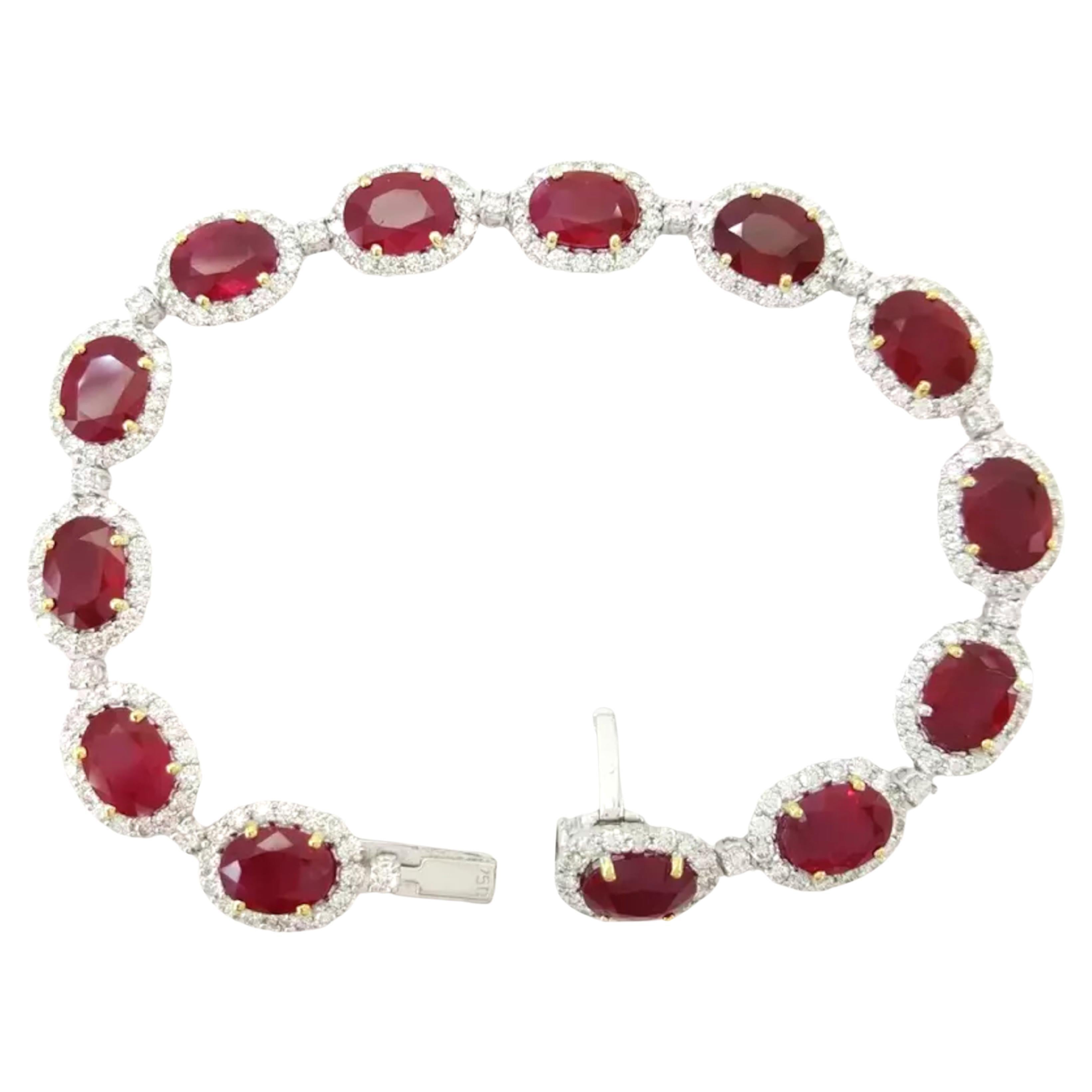 GIA-zertifiziertes 24 Karat burmesisches Rubine-Diamant-Armband (Ovalschliff) im Angebot