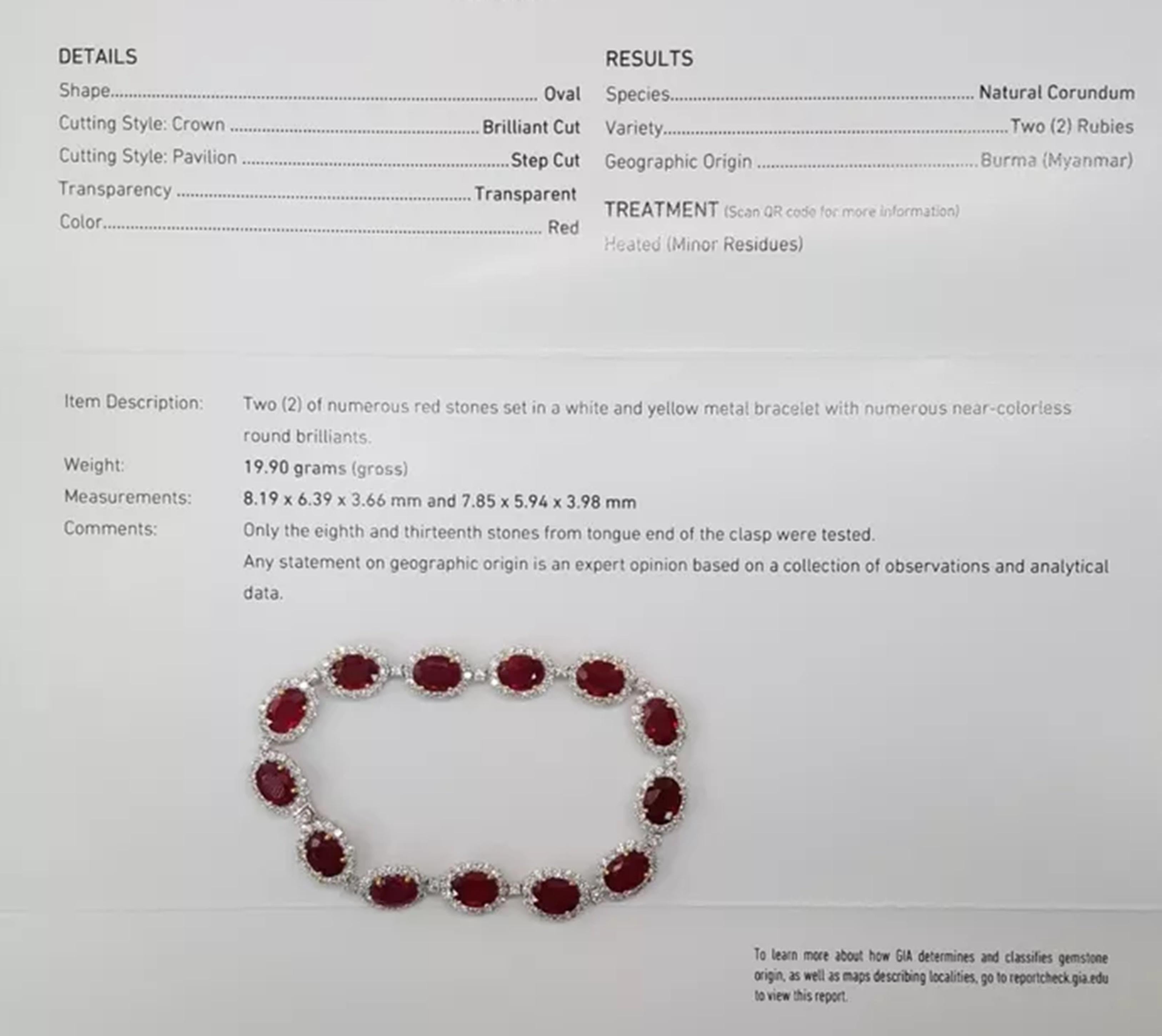 GIA-zertifiziertes 24 Karat burmesisches Rubine-Diamant-Armband im Zustand „Neu“ im Angebot in Chicago, IL