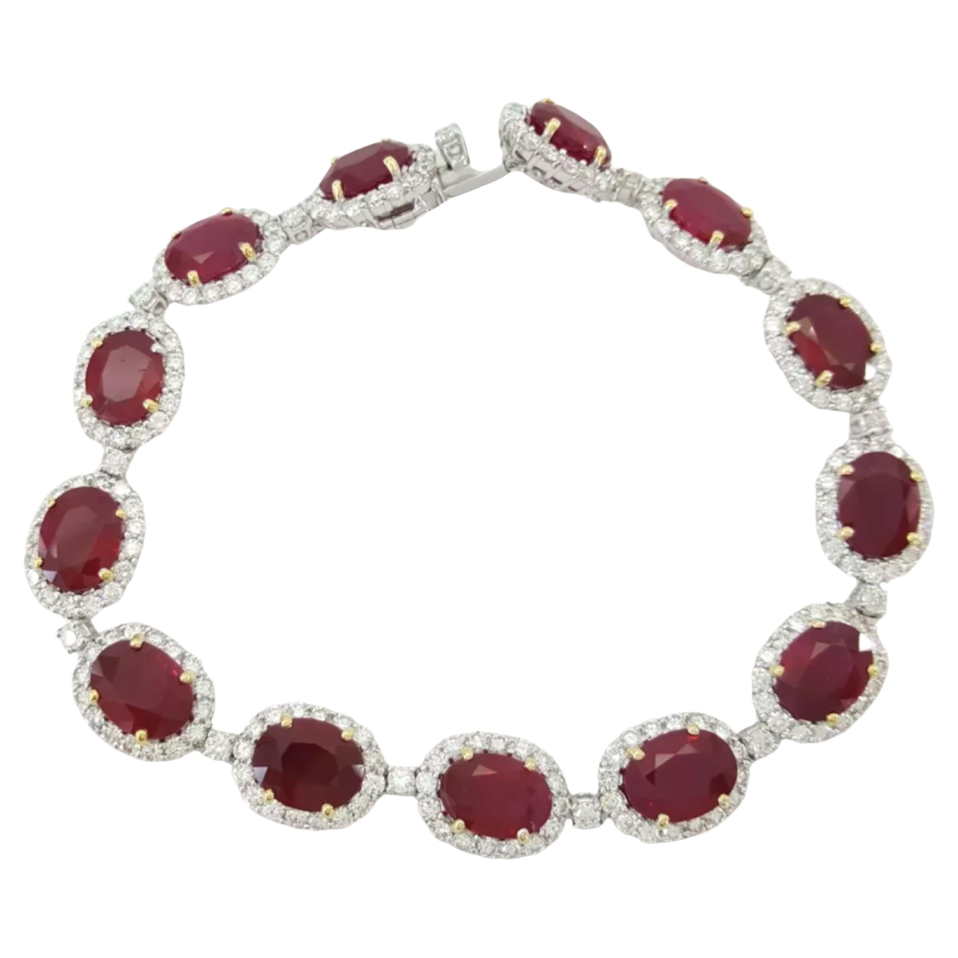 GIA Certified 24 Carat Burmese Rubies Diamond Bracelet