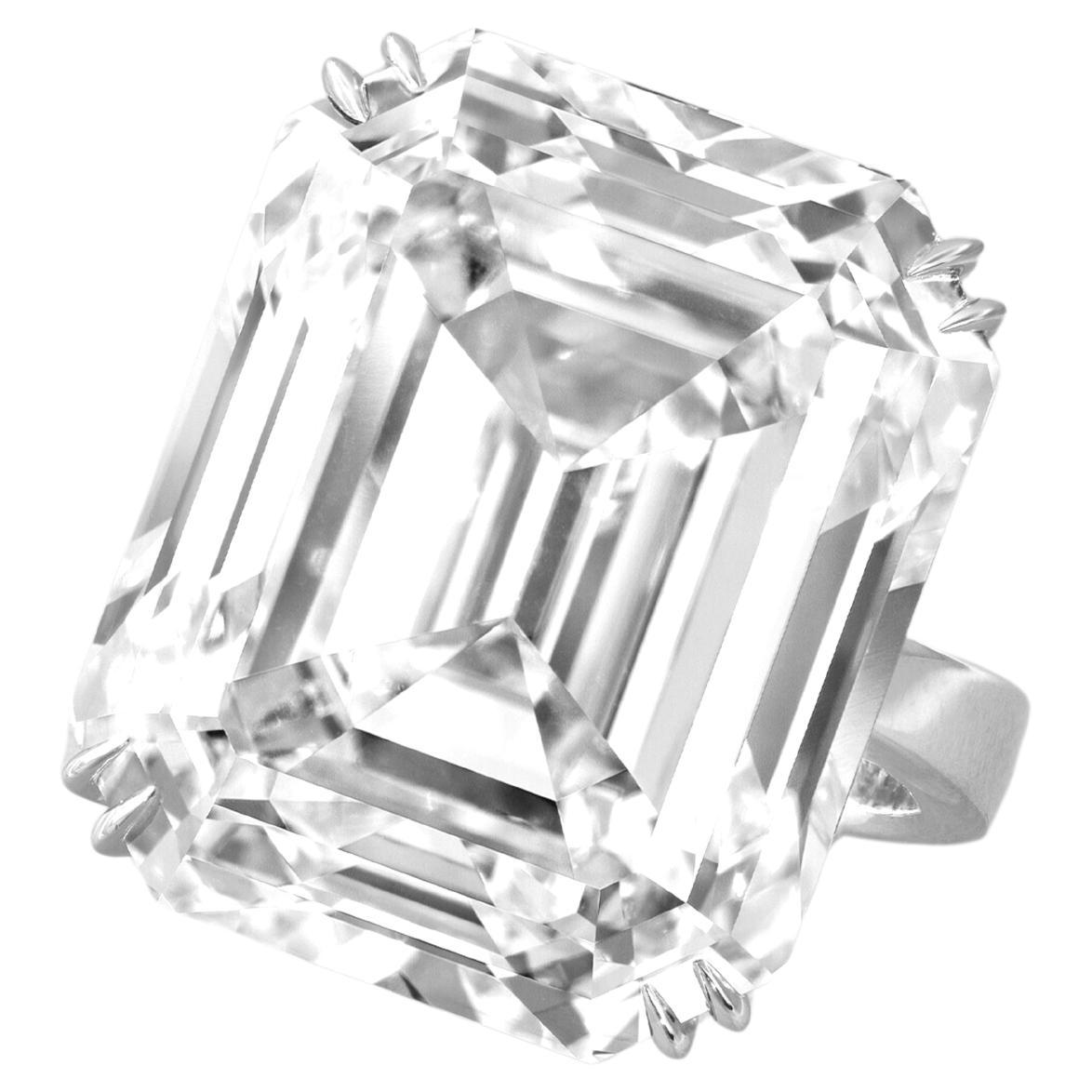 GIA Certified 24 Carat Emerald Cut Platinum Diamond Ring