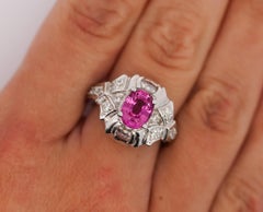 GIA Certified 2.4 Carat No Heat Pink Sapphire & Briolette Diamond Platinum Ring