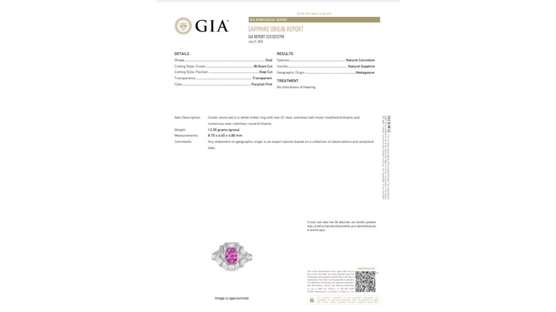 Women's GIA Certified 2.4 Carat No Heat Pink Sapphire & Briolette Diamond Platinum Ring For Sale